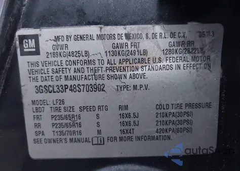 2008 Saturn Vue 4-Cyl Xe z USA, uszkodzony, nr VIN 3GSCL33P48S703902